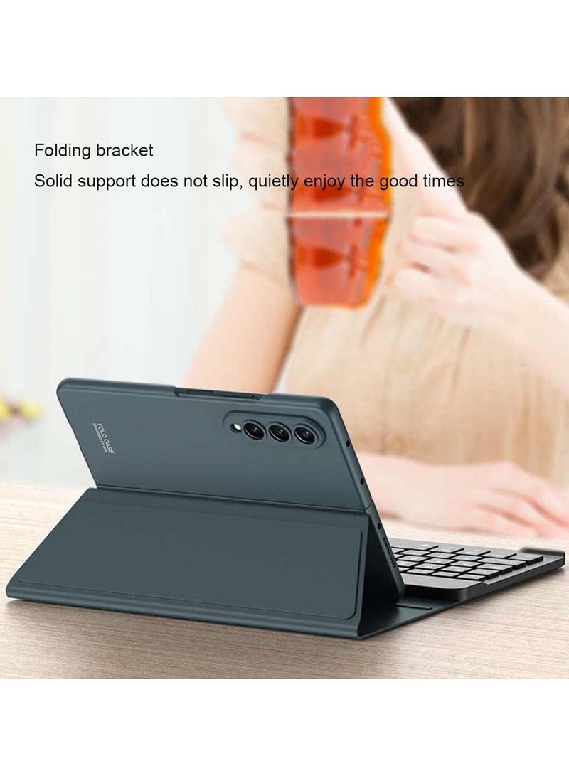 Samsung Galaxy Z Fold 4/ Z Fold 3 Phone Keyboard Shell + Phone Case,Deformable Folding Detachable Bluetooth Keyboard Holster Leather Keyboard Stand Cover - Image 3