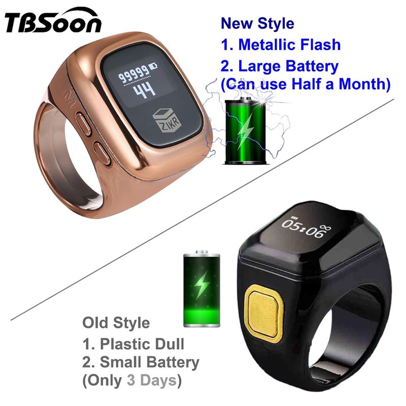 TBSoon Luxury Prayer Smart Ring - Islamic Muslim Tasbih With OLED Display, Long Battery Life, Time Watch, Prayer Counters - Fashionable Cool Daily Wear and, Black-20mm - Image 4