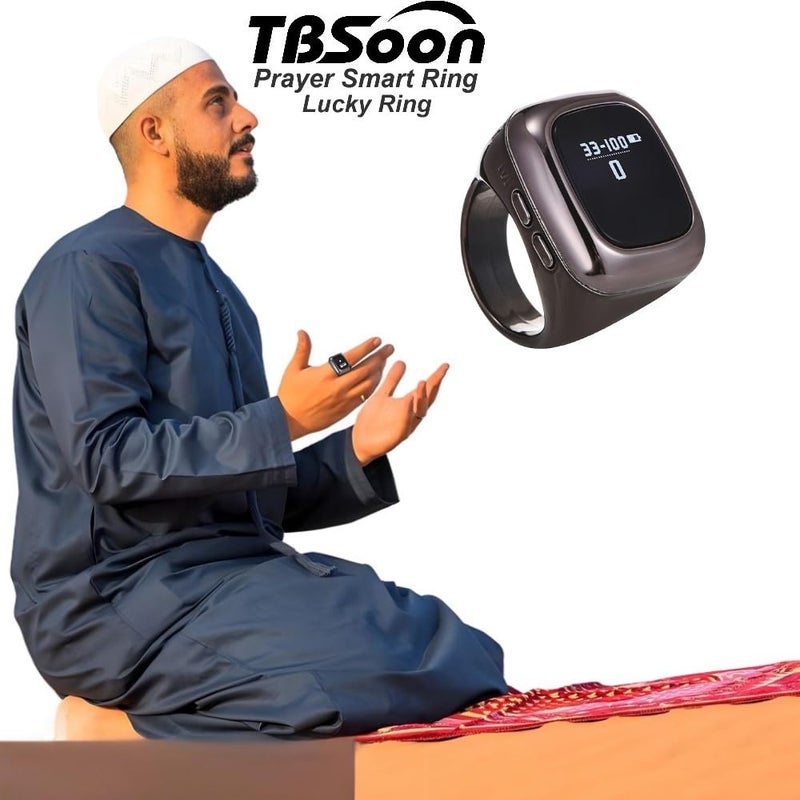 TBSoon Luxury Prayer Smart Ring - Islamic Muslim Tasbih With OLED Display, Long Battery Life, Time Watch, Prayer Counters - Fashionable Cool Daily Wear and, Black-20mm - Image 1