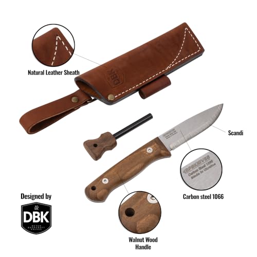 BPSKNIVES Bushmate 2.0 Designed by DBK - Bushcraft Knife - Fixed-Blade Carbon Steel Knife with Leather Sheath & Firestarter - Outdoor Full Tang Camping Survival Knives - Image 2
