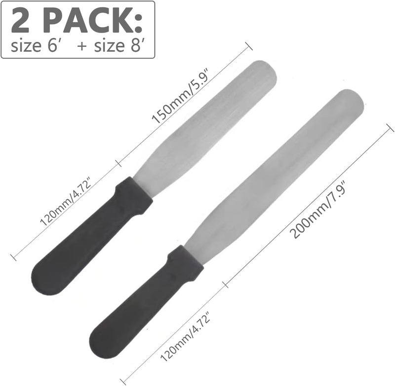 ICSTM Offset Spatula,Black Stainless Steel Offset Spatula (2 Pack,6in+8in,Straight) - Image 2