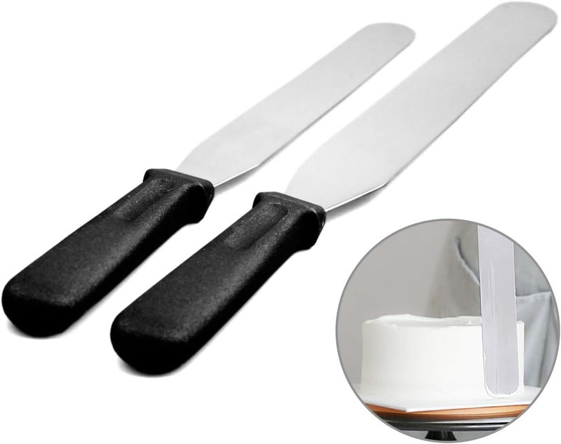 ICSTM Offset Spatula,Black Stainless Steel Offset Spatula (2 Pack,6in+8in,Straight) - Image 1