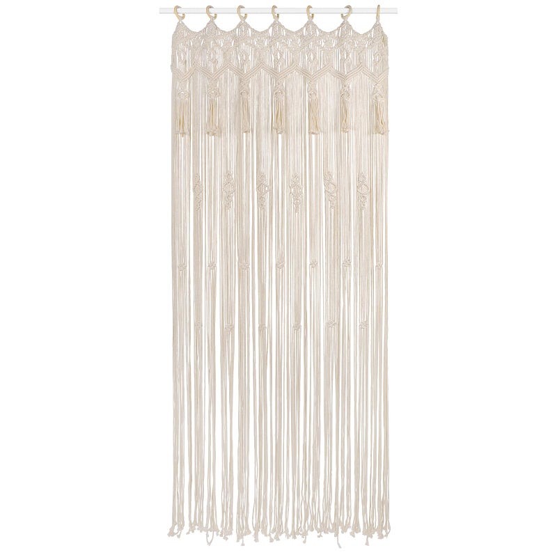 ANMINY Macrame Curtains 79 x 37 Inch Boho Curtains Backdrop with Tassels Handmade Cotton Macrame Door Wall Hanging Window Curtain for Bedroom Closet Home Wedding Bohemian Decor - Image 1