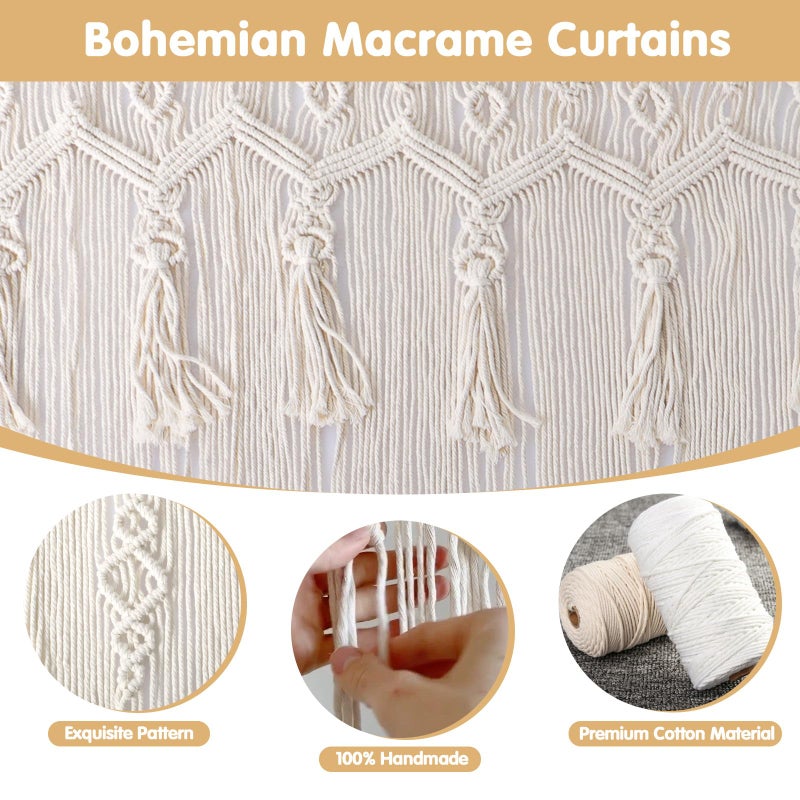 ANMINY Macrame Curtains 79 x 37 Inch Boho Curtains Backdrop with Tassels Handmade Cotton Macrame Door Wall Hanging Window Curtain for Bedroom Closet Home Wedding Bohemian Decor - Image 3