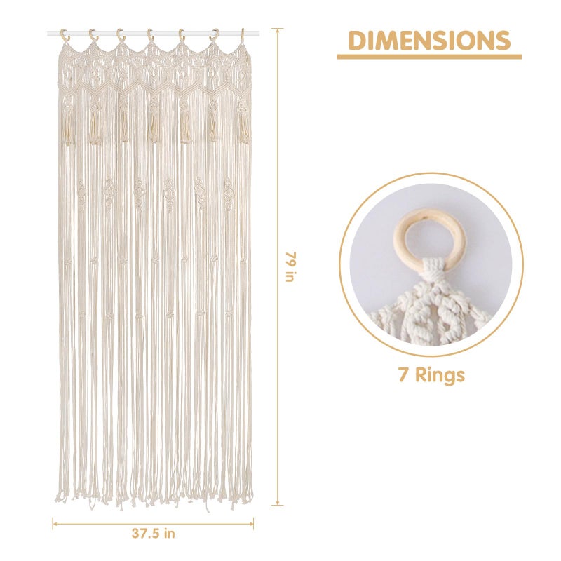 ANMINY Macrame Curtains 79 x 37 Inch Boho Curtains Backdrop with Tassels Handmade Cotton Macrame Door Wall Hanging Window Curtain for Bedroom Closet Home Wedding Bohemian Decor - Image 5