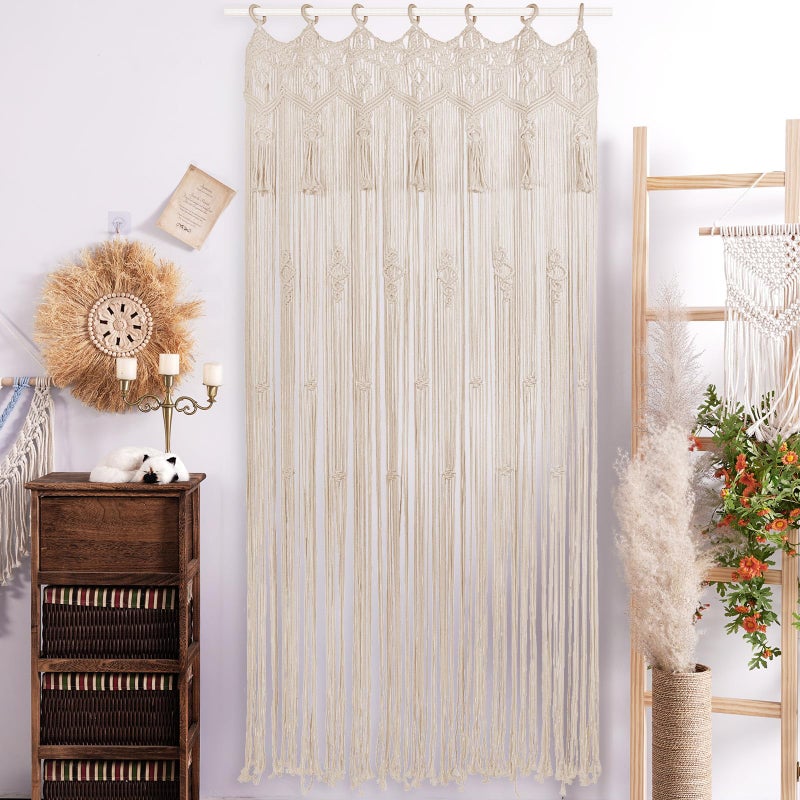 ANMINY Macrame Curtains 79 x 37 Inch Boho Curtains Backdrop with Tassels Handmade Cotton Macrame Door Wall Hanging Window Curtain for Bedroom Closet Home Wedding Bohemian Decor - Image 2