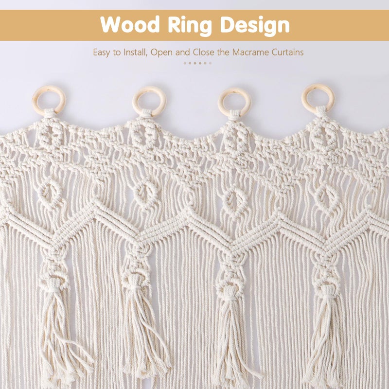 ANMINY Macrame Curtains 79 x 37 Inch Boho Curtains Backdrop with Tassels Handmade Cotton Macrame Door Wall Hanging Window Curtain for Bedroom Closet Home Wedding Bohemian Decor - Image 4
