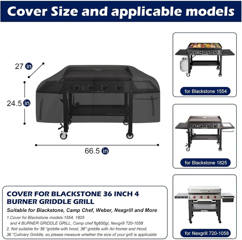 bruwaa Griddle Cover for Blackstone 36 Inch Griddle Cooking Station, Waterproof Oxford Flat Top Gas Grill Cover for Blackstone 1554, 1825 and 4 Burner Griddle Grill, Nexgrill 720-1058 - Image 2
