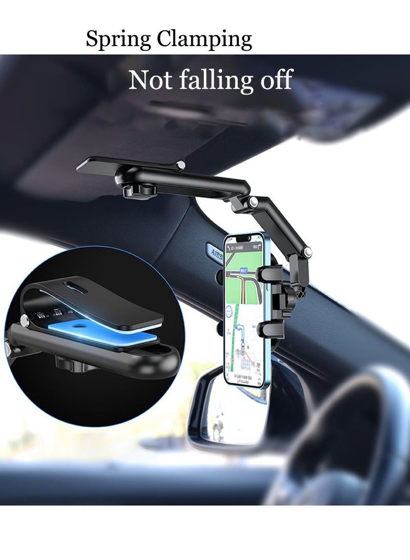 Car Phone Holder for Sun Visor, 1080° Rotatable Sun Visor Car Phone Mount Foldable Dashboard Phone Holder for Car, Universal Adjustable Spring Clip Car Cell Phone Stand for All Phone - Image 5