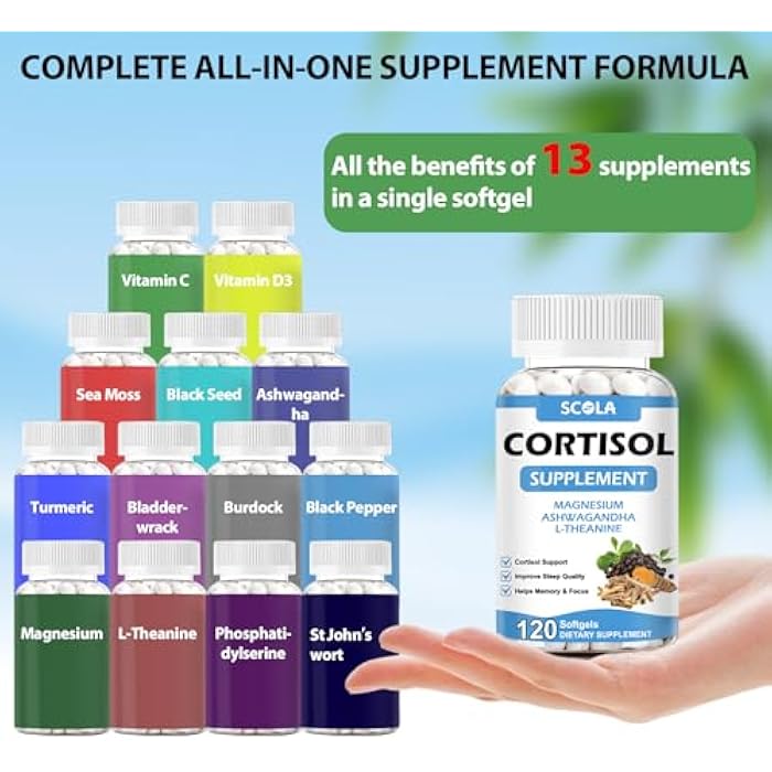 SCOLA Cortisol Supplement for Women and Men with Magnesium, Ashwagandha/L-Theanine, Cortisol Detox Manager, Cortisol Reducer Supports Relaxation & Calm, Mood, Sleep, 120 Count - Image 2