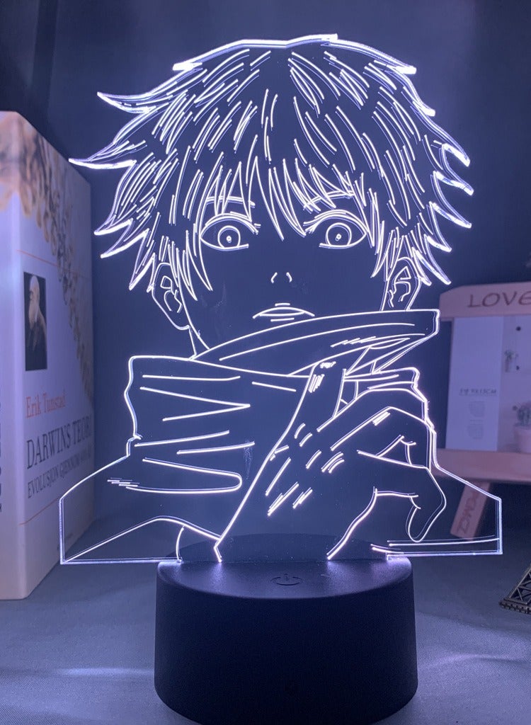 Anime Jujutsu Kaisen Satoru Gojo lamp Cool 3D Illusion Night Lamp Home Room Decor Upward Lighting Acrylic LED Light Gift Glow Desktop Lamps (16 Colors with Remote) 