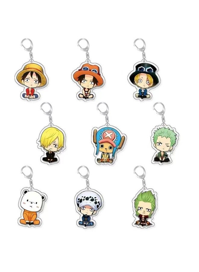 9 Pack One Piece Anime Acrylic Keychains, Cute Chibi Character Pendants with Metal Lobster Clasp, Cartoon Key Ring Decor for Backpack Keys Gift for Anime Fans