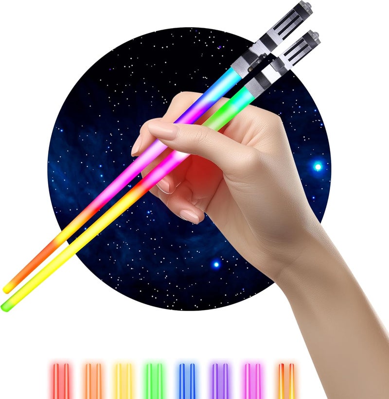 ChopSabers LIGHTSABER CHOPSTICKS LIGHT UP STAR WARS LED Glowing Light Saber Chop Sticks REUSABLE Sushi Lightup Sabers - 8 COLOR MODES 1 Pair - Image 1