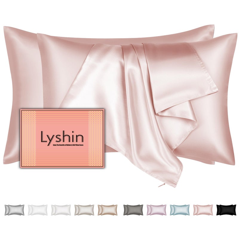 LYSHIN Mulberry Silk Pillow Cases 2 Pack King Size 20x36 Inches with Hidden Zipper  Ultra Smooth and Soft Breathable Cooling Silk Satin Pillowcase Set of 2  Better for Hair and Skin  Gifts for Women Men - Image 1