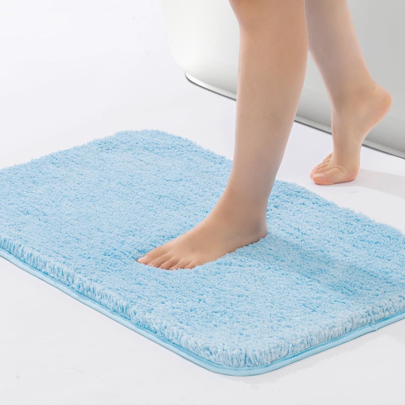 ROSMARUS Shaggy Bath Rugs for Bathroom Non Slip 17 X 24 Water Absorbent Bath Mat Soft Shower Mat for Floor  Tub Fluffy Plush Rug Machine Washable Blue