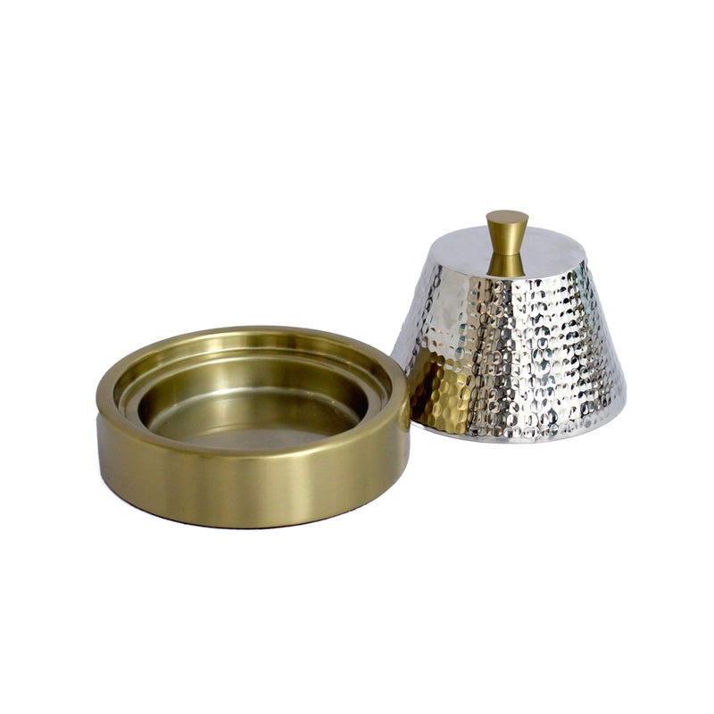 IZZHAAR Inara Stainless Steel Dome with Golden Knob Lid & Brass Tray, Tureen Cupcake Dome Plate Cover for Cakes, Desserts|Decoration for Dinning Table/Kitchen (500ml) - Image 2