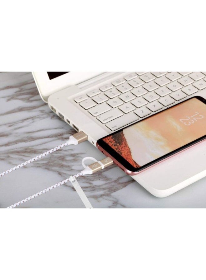 Momax ZERO 2-in-1 Fast Charging Cable | Type-C & Micro USB | Durable Braided Design | 1m – Gold & White - Image 4