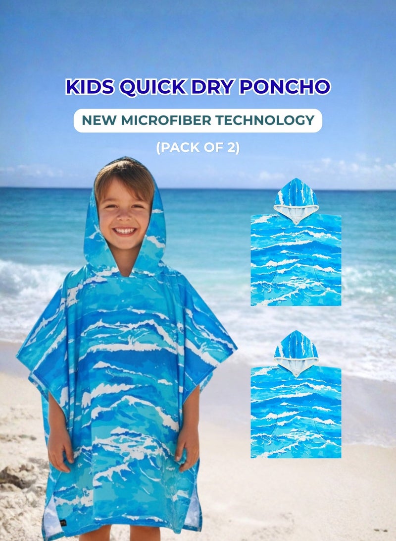 Pearl Coast International Kids Poncho Towel Hooded Pack of 2 – Quick Dry Microfiber Beach Changing Robe for Boys & Girls, Soft Absorbent Swim Cover Up - Image 1