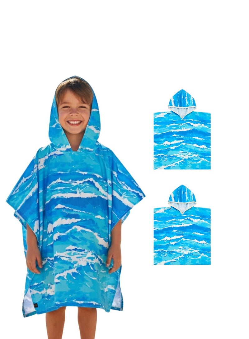 Pearl Coast International Kids Poncho Towel Hooded Pack of 2 – Quick Dry Microfiber Beach Changing Robe for Boys & Girls, Soft Absorbent Swim Cover Up - Image 2