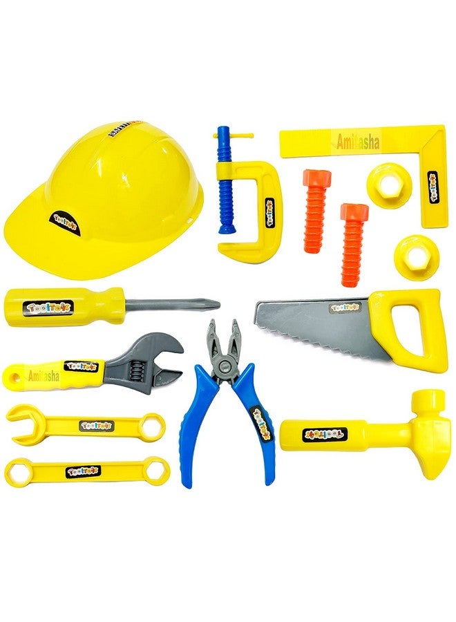 Amitasha Mechanics Helmet Tools Kit Toys For Kids Pretend Play Construction Toy For Boys Girls 3 4 5 6 Years Old Automobile Toolkit - (Pack Of 14 Tools) - Image 1