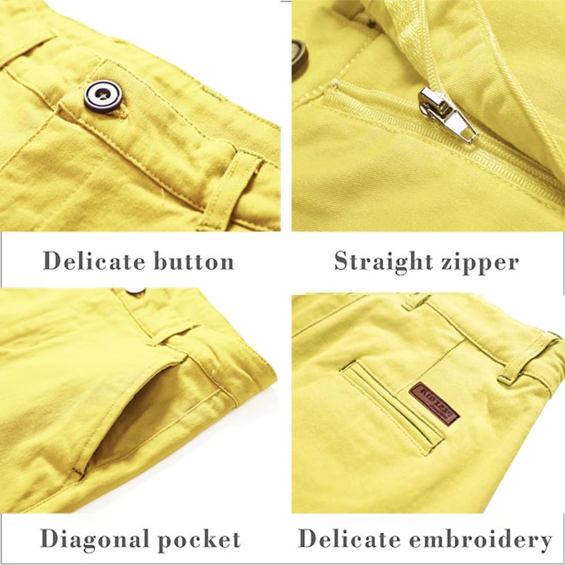 KID1234 Boys Shorts - Flat Front Shorts with Adjustable Waist,Chino Shorts for Boys 5-14 Years Yellow - Image 3