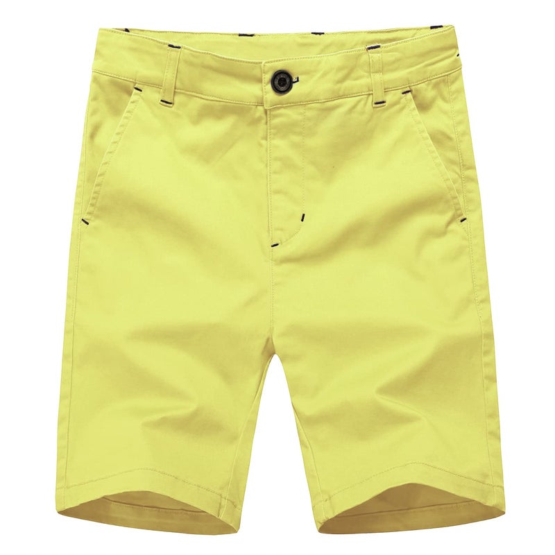 KID1234 Boys Shorts - Flat Front Shorts with Adjustable Waist,Chino Shorts for Boys 5-14 Years Yellow - Image 1