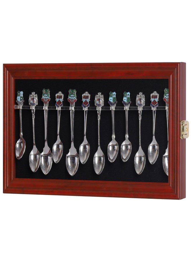 DisplayGifts Spoon Rack Display Case Wall Shadow Box to hold 12 Souvenir spoons (Mahogany Finish) - Image 1