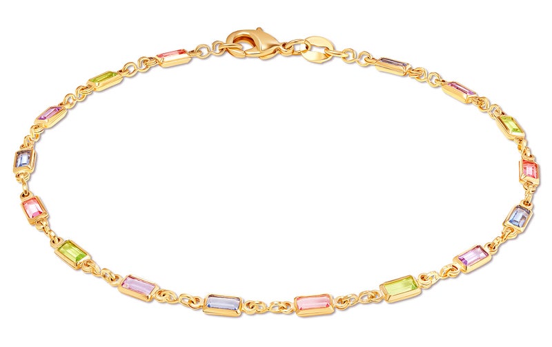Barzel 18K Gold Plated Baguette Multi Color Crystal Anklet For Women (BR199-10) - Image 1
