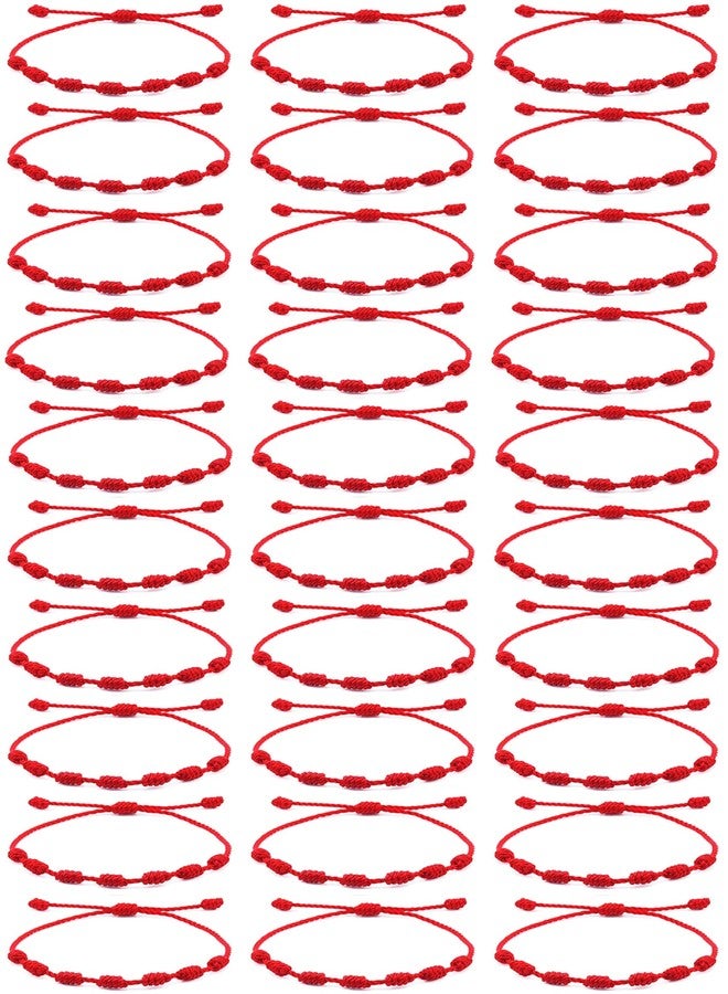 WAINIS 30pcs String Bracelets Lucky Friendship Cord Bracelet Adjustable Handmade Red 7 Knots Rope Bracelet Kabbalah Amulet for Protection Good Luck - Image 1