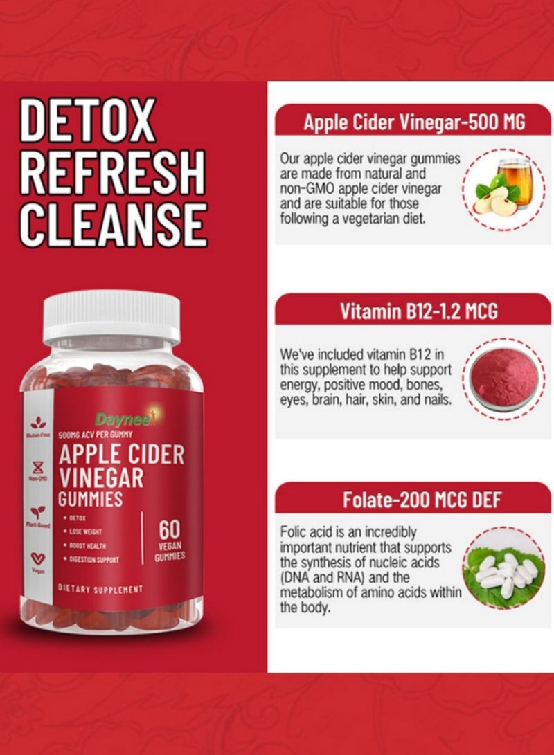 Daynee Apple Cider Vinegar Gummies - Sugar-Free for Detox & Digestive Health - Image 4