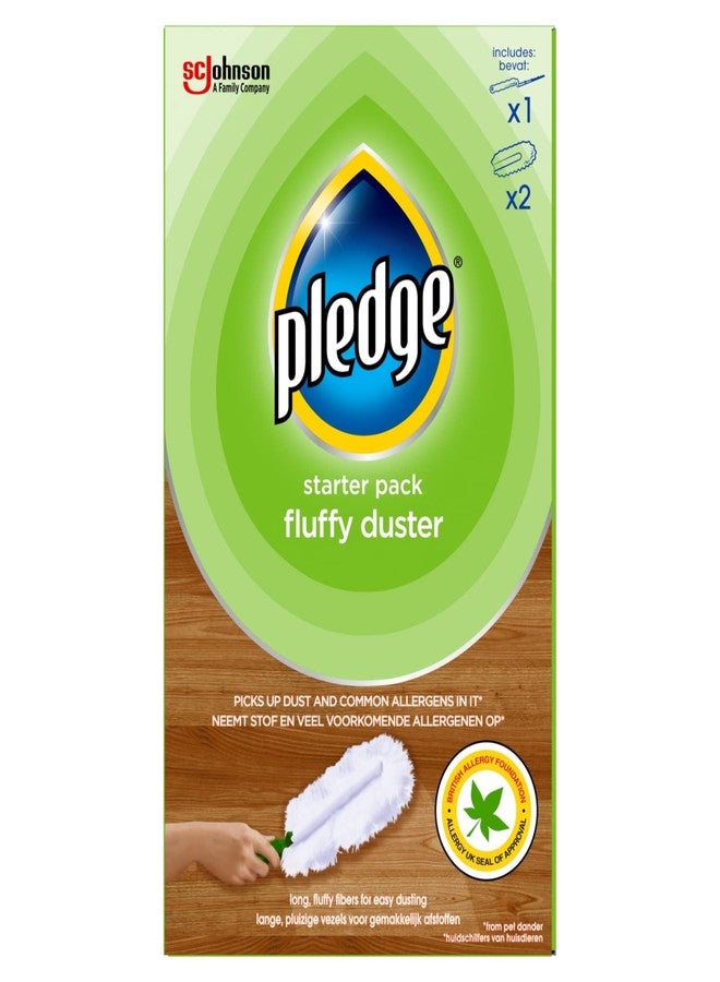 Pledge Dust It Fluffy Duster Starter Handle 2 Refills, White, 3 Count - Image 1