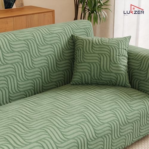 Lukzer 3 Seater Pastel Green Ripple Lines Pattern Sofa Cover | 240 GSM Universal Stretch Fit Jacquard Fabric Couch Protector | Fully Covered Anti Slip & Washable Sofa Cover | (180-230cm/SC-160-03) - Image 5