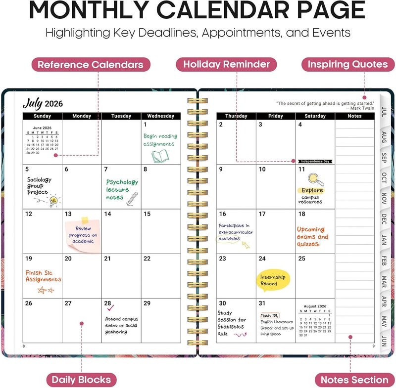 Taja Planner 2026-2027, Academic Year Monthly and Weekly Calendar Planner, Jul 2026 - Jun 2027, Hardcover Teacher Student Planning Agenda book with Tabs, Perfect for School Office Supplies, 6.3" x 8.5 - Image 2