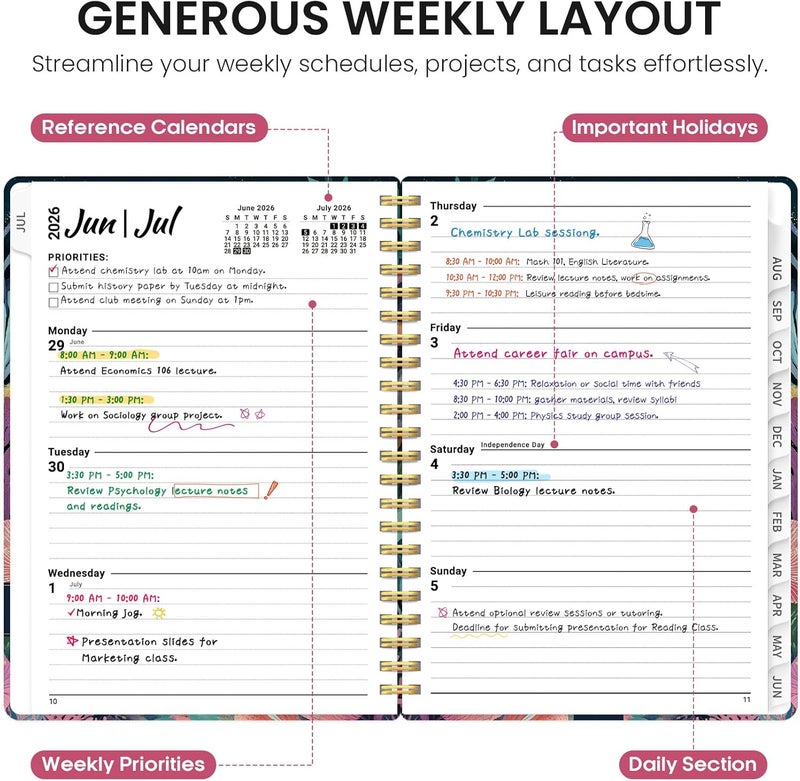 Taja Planner 2026-2027, Academic Year Monthly and Weekly Calendar Planner, Jul 2026 - Jun 2027, Hardcover Teacher Student Planning Agenda book with Tabs, Perfect for School Office Supplies, 6.3" x 8.5 - Image 3