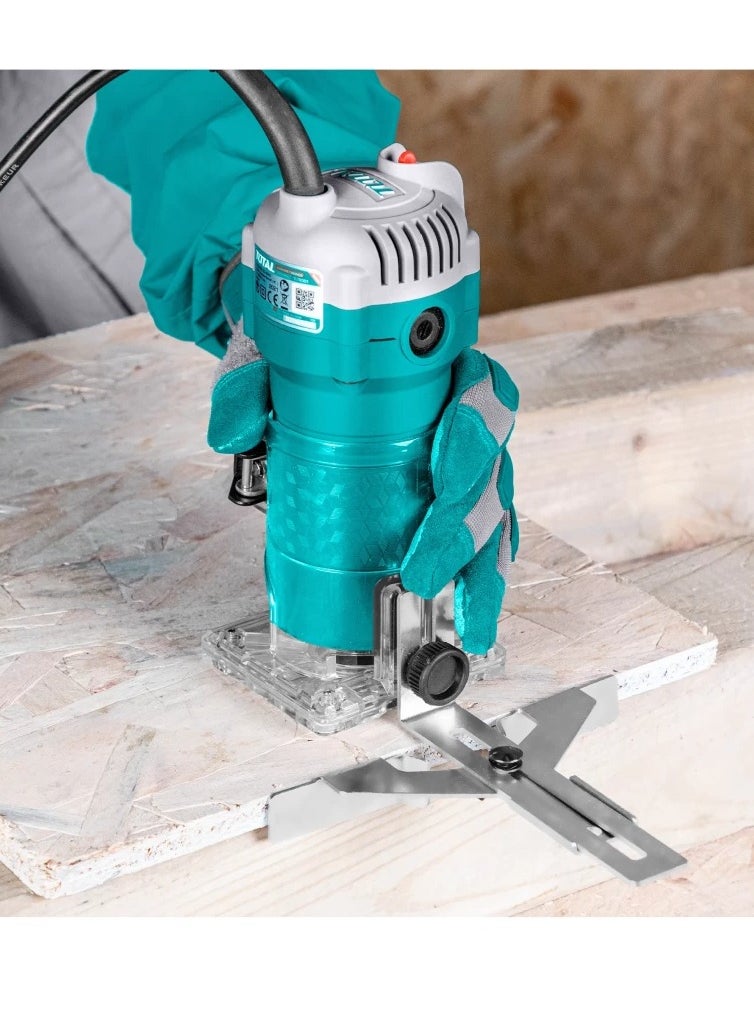 TOTAL - TOTAL Laminate Trimmer 600W, 34500 RPM, 6mm & 1/4" Collet, Precision Woodworking Tool with Template Guide, Horizontal & Linear Guides, Extra Carbon Brushes for DIY & Professional Use - Image 1