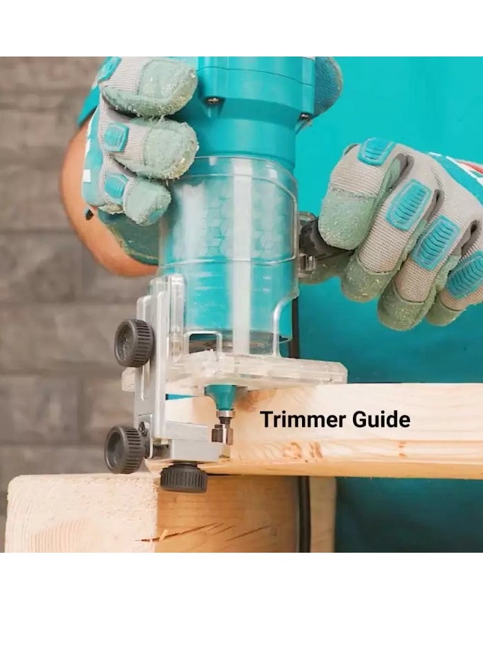 TOTAL - TOTAL Laminate Trimmer 600W, 34500 RPM, 6mm & 1/4" Collet, Precision Woodworking Tool with Template Guide, Horizontal & Linear Guides, Extra Carbon Brushes for DIY & Professional Use - Image 1