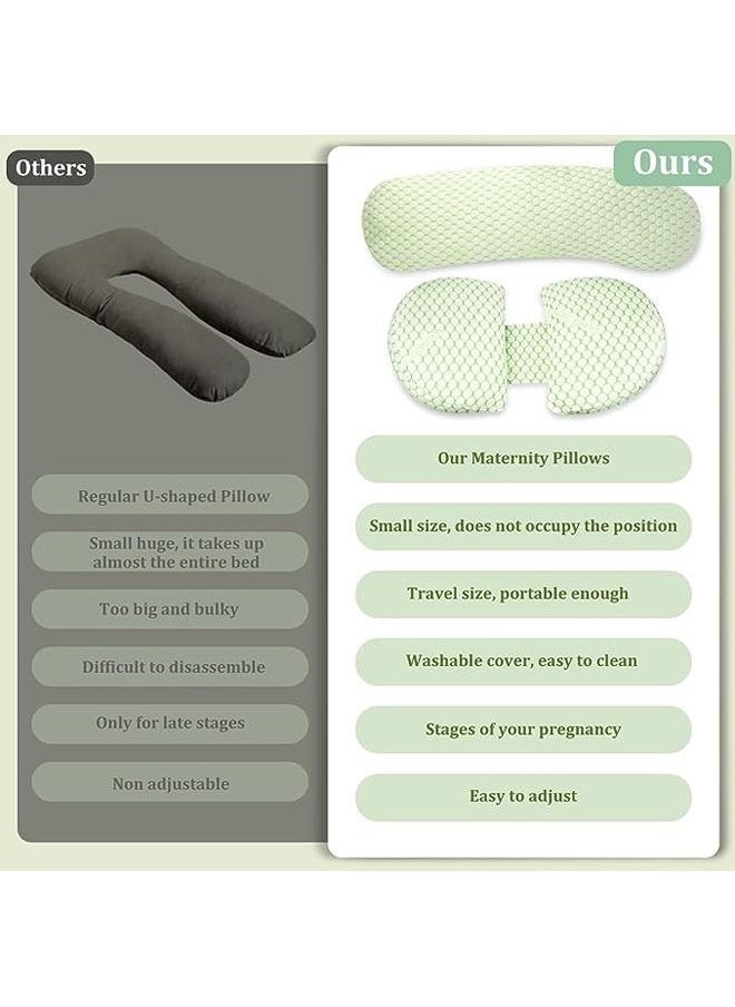 Pregnancy Pillows - Maternity Pillow with Adjustable and Removable Cooling Cover, Pregnancy Pillows for Sleeping - Support for Back, Legs, and Belly of Pregnant Women (Green)