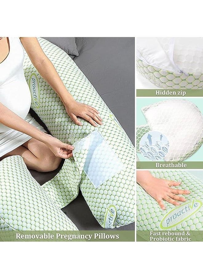 Pregnancy Pillows - Maternity Pillow with Adjustable and Removable Cooling Cover, Pregnancy Pillows for Sleeping - Support for Back, Legs, and Belly of Pregnant Women (Green)