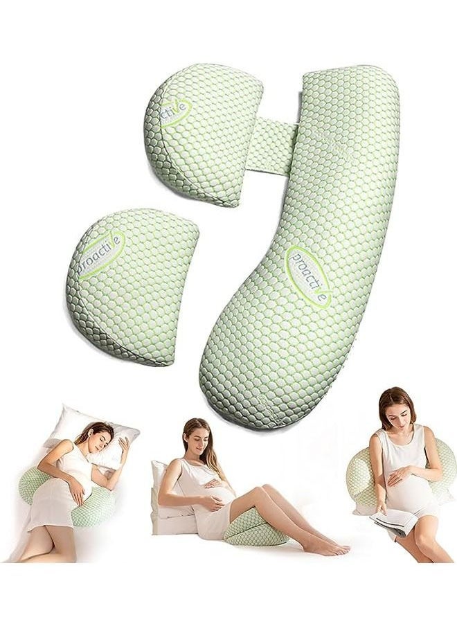 Pregnancy Pillows - Maternity Pillow with Adjustable and Removable Cooling Cover, Pregnancy Pillows for Sleeping - Support for Back, Legs, and Belly of Pregnant Women (Green)