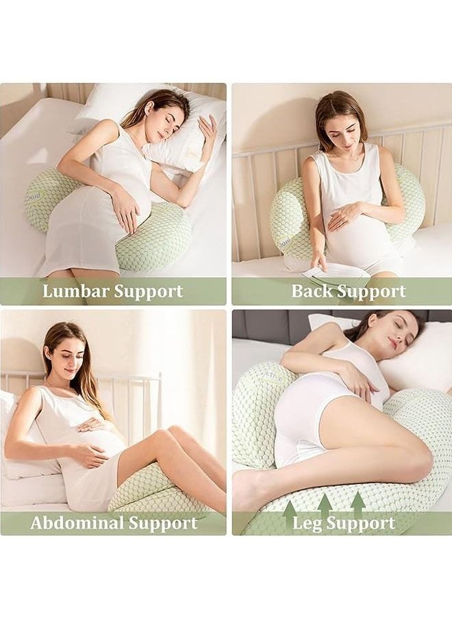 Pregnancy Pillows - Maternity Pillow with Adjustable and Removable Cooling Cover, Pregnancy Pillows for Sleeping - Support for Back, Legs, and Belly of Pregnant Women (Green)