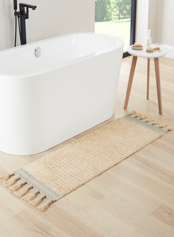 Lucky Brand Boho Cotton Fringe Runner Rug - 20' x 68" Aqua Blue Bath Mat - Image 1