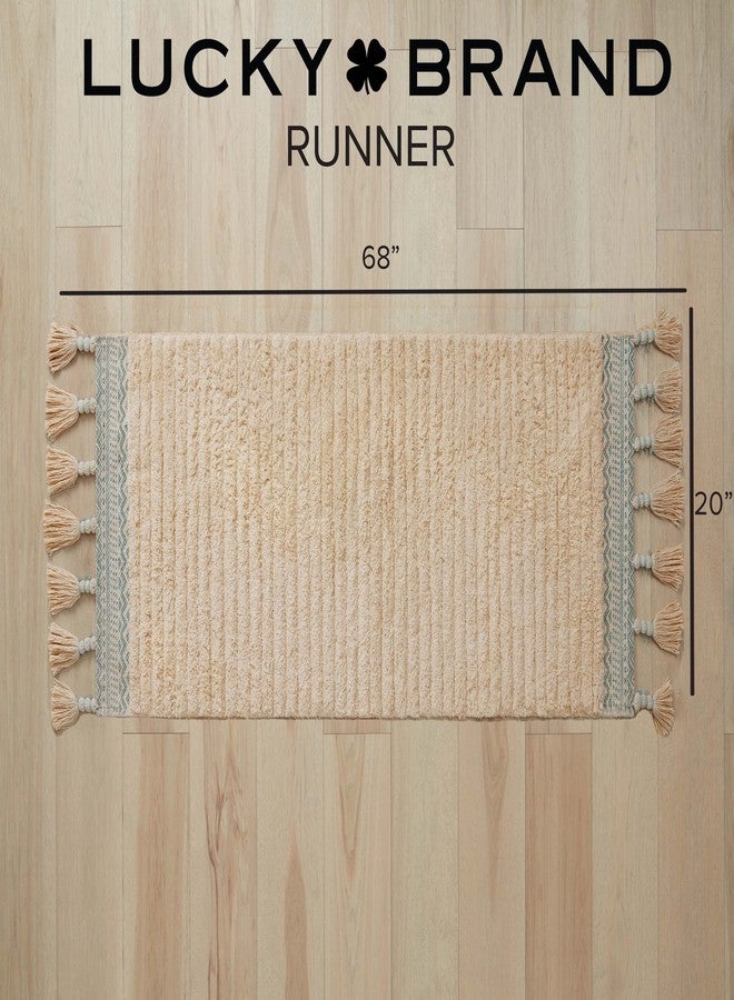 Lucky Brand Boho Cotton Fringe Runner Rug - 20' x 68" Aqua Blue Bath Mat - Image 4