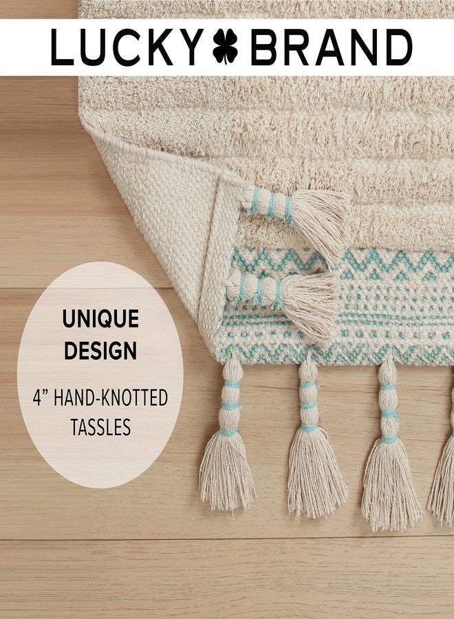 Lucky Brand Boho Cotton Fringe Runner Rug - 20' x 68" Aqua Blue Bath Mat - Image 3
