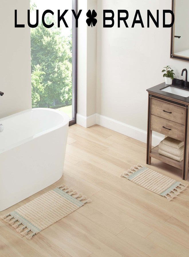 Lucky Brand Boho Cotton Fringe Runner Rug - 20' x 68" Aqua Blue Bath Mat - Image 5