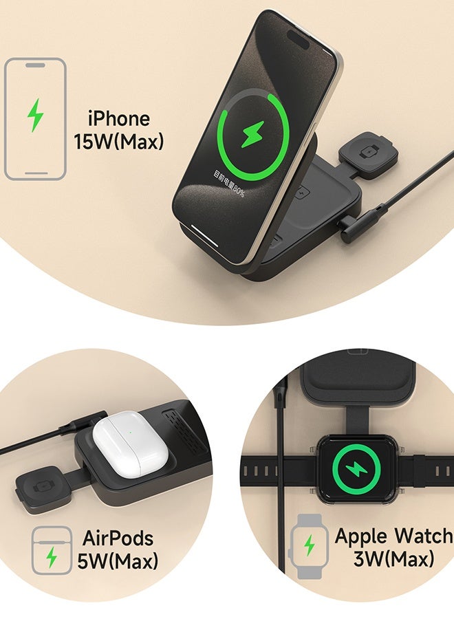 DUDAO DUDAO 3-in-1 Magnetic Wireless Charging Station for iPhone, Apple Watch & AirPods – Fast Charger Dock with MagSafe Stand, Compatible with iPhone 15/14/13 Series, Apple Watch Series, and AirPods Pro  - Image 5