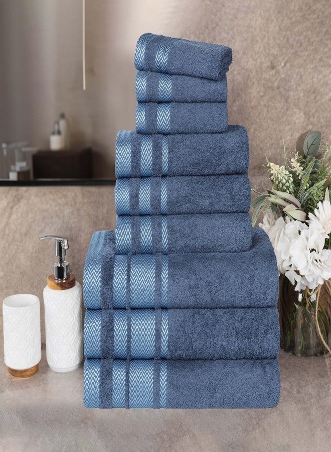 Superior Cotton 9 Piece Towel Set, Plush Soft Absorbent Towels, Bathroom Essentials, Shower, Luxury, Quick Dry, Includes 3 Bath, 3 Hand, 3 Washcloth/Face Towels, Hays Collection, Navy Blue - Image 1