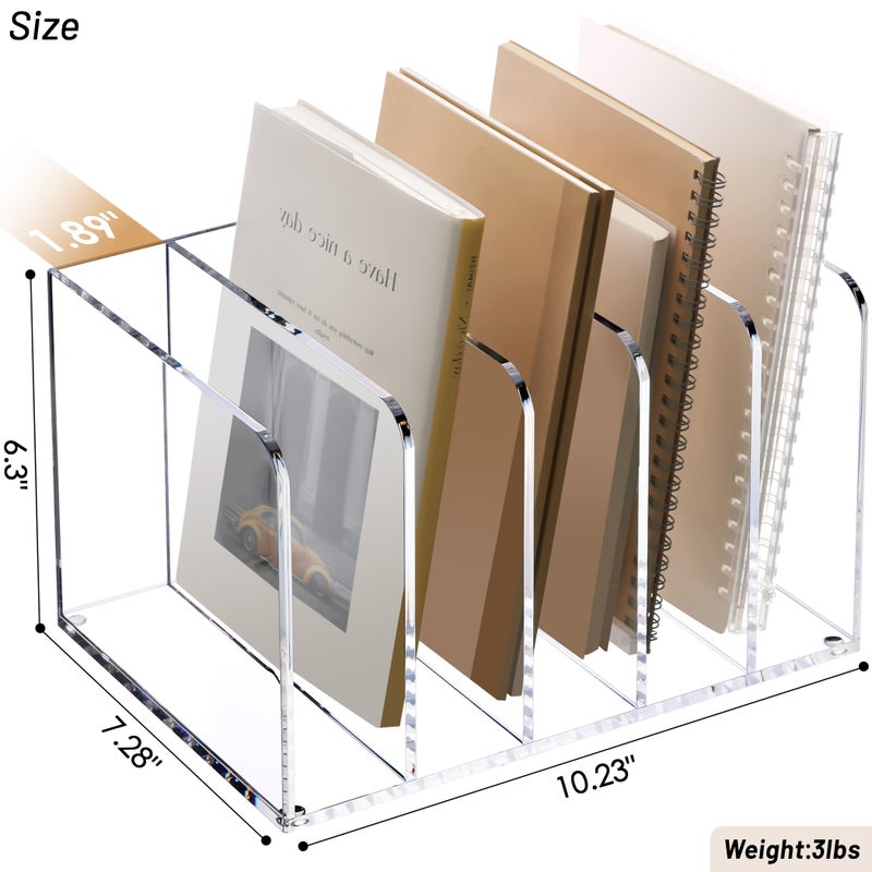 YUXUN Acrylic Magazine Holder,Clear Desk Organizer Vertical File Sorter Holder Stand for Notebook,Paper,Envelope,Magazine, Book Storage-Office/Home/Classroom Organization (5 Compartments,B5) - Image 2