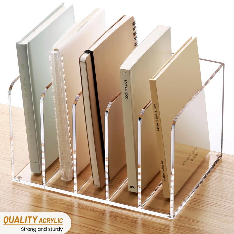 YUXUN Acrylic Magazine Holder,Clear Desk Organizer Vertical File Sorter Holder Stand for Notebook,Paper,Envelope,Magazine, Book Storage-Office/Home/Classroom Organization (5 Compartments,B5) - Image 5