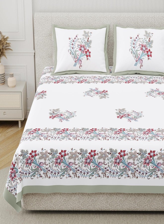 DE CAMA Since 1997 | 100% Cotton 300 TC Premium King Size Bedsheet for Double Bed (90 x 108 Inch) with 2 Pillow Covers Set (17 x 27 Inch) Designer Printed Bedsheet Set - Luxe Bloom Pink - Image 1