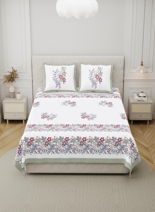 DE CAMA Since 1997 | 100% Cotton 300 TC Premium King Size Bedsheet for Double Bed (90 x 108 Inch) with 2 Pillow Covers Set (17 x 27 Inch) Designer Printed Bedsheet Set - Luxe Bloom Pink - Image 2